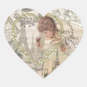 Parijs Frankrijk Mooie Meisje Zachte Eiffeltoren Hart Sticker