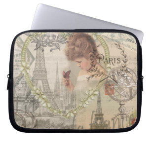 Parijs Frankrijk Mooie Meisje Zachte Eiffeltoren Laptop Sleeve