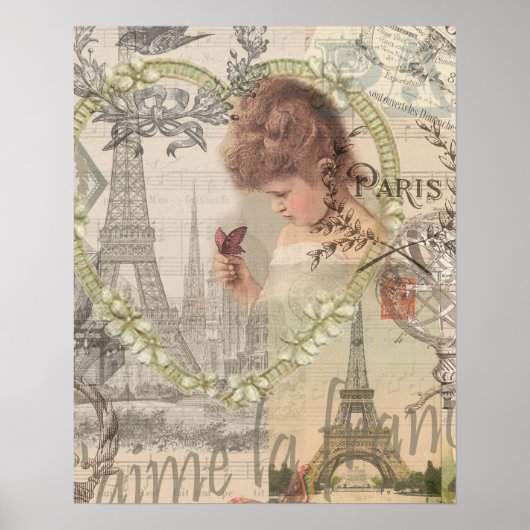 Parijs Frankrijk Mooie Meisje Zachte Eiffeltoren Poster (Voorkant)