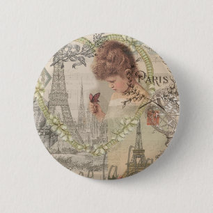 Parijs Frankrijk Mooie Meisje Zachte Eiffeltoren Ronde Button 5,7 Cm