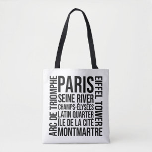 Parijs, Frankrijk oriëntatiepunten Typografie Word Tote Bag