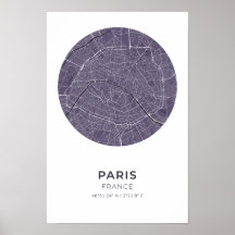 Parijs Frankrijk Paarse cirkel kaart Poster