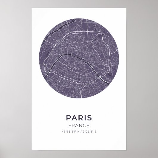 Parijs Frankrijk Paarse cirkel kaart Poster (Voorkant)