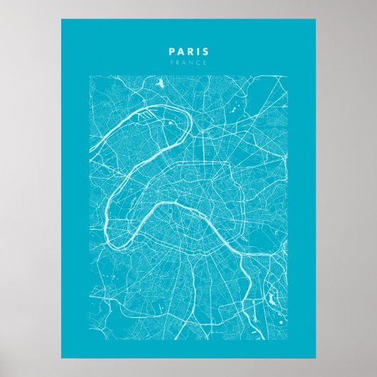 Parijs - Frankrijk Poster Ligh Blue City Map (Voorkant)
