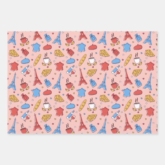 Parijs Frankrijk — Reeks verpakkingspapier van 3 Inpakpapier Vel (Voorkant 2)