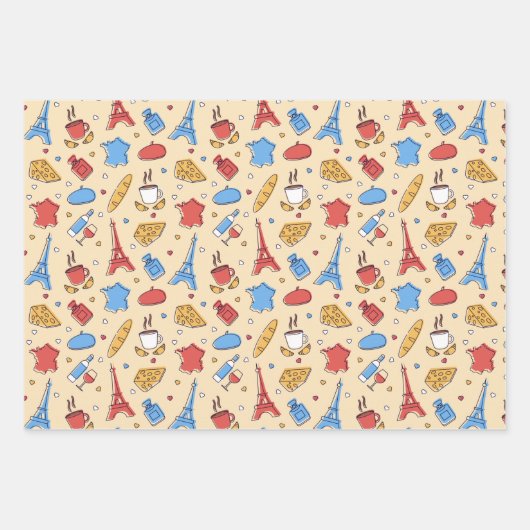 Parijs Frankrijk — Reeks verpakkingspapier van 3 Inpakpapier Vel (Voorkant)