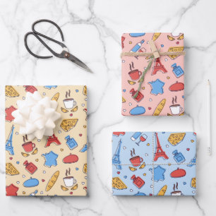 Parijs Frankrijk — Reeks verpakkingspapier van 3 Inpakpapier Vel