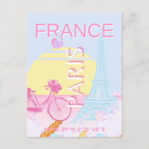 Parijs, Frankrijk, Reiskunst, Preppy, Blauw Feestdagenkaart