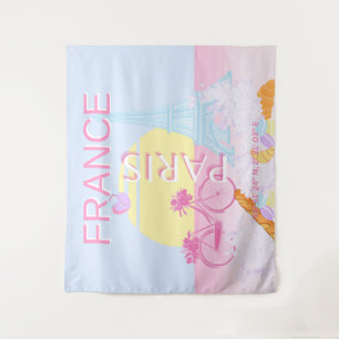 Parijs, Frankrijk, Reiskunst, Preppy, Blauw Wandkleed