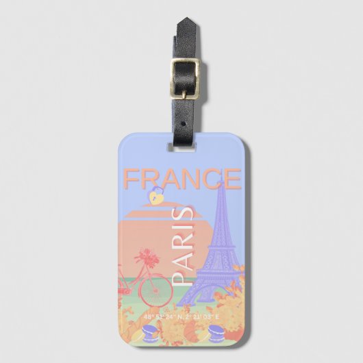 Parijs, Frankrijk, Reiskunst, Preppy, Pastel, Blau Bagagelabel (Voorkant (verticaal))