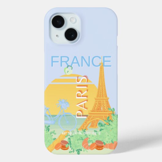 Parijs, Frankrijk, Reiskunst, Preppy, Pastel, Blau Case-Mate iPhone Case (Achterkant)