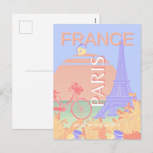 Parijs, Frankrijk, Reiskunst, Preppy, Pastel, Blau Feestdagenkaart (Voorkant / Achterkant)