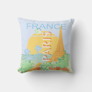 Parijs, Frankrijk, Reiskunst, Preppy, Pastel, Blau Kussen