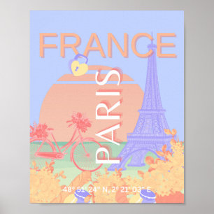 Parijs, Frankrijk, Reiskunst, Preppy, Pastel, Blau Poster