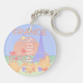 Parijs, Frankrijk, Reiskunst, Preppy, Pastel, Blau Sleutelhanger (Achterkant)