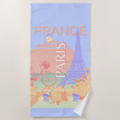 Parijs, Frankrijk, Reiskunst, Preppy, Pastel, Blau Strandlaken (Voorkant)