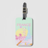 Parijs, Frankrijk, Reiskunst, Preppy, Pastel, Groe Bagagelabel (Voorkant (verticaal))