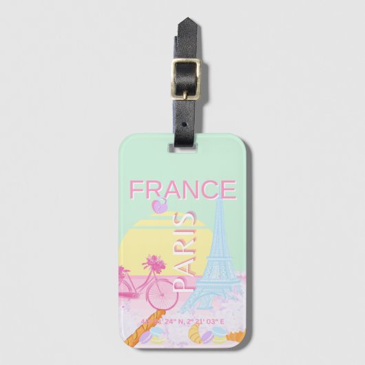 Parijs, Frankrijk, Reiskunst, Preppy, Pastel, Groe Bagagelabel (Voorkant (verticaal))