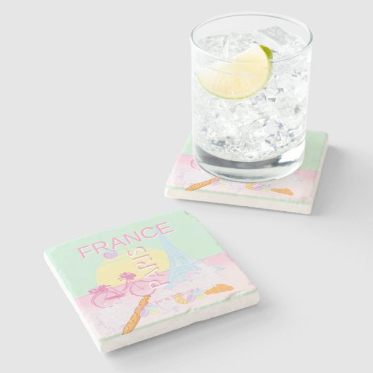 Parijs, Frankrijk, Reiskunst, Preppy, Pastel, Groe Stenen Onderzetter (Zijkant)