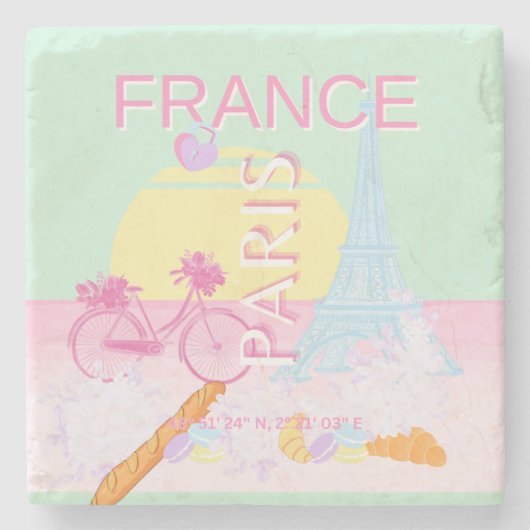 Parijs, Frankrijk, Reiskunst, Preppy, Pastel, Groe Stenen Onderzetter (Voorkant)