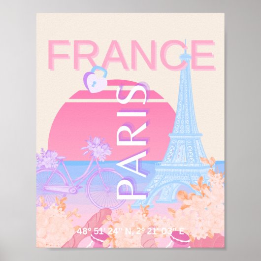Parijs, Frankrijk, Reiskunst, Preppy, Pastel Poster (Voorkant)