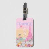 Parijs, Frankrijk, Reiskunst, Preppy, Pastel, Roze Bagagelabel (Voorkant (verticaal))