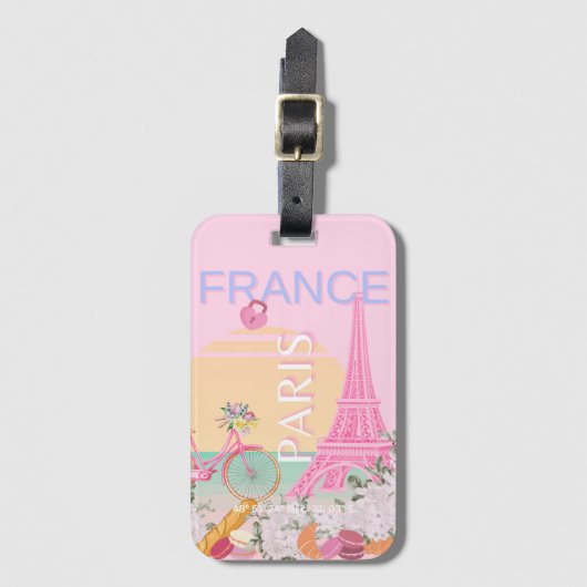 Parijs, Frankrijk, Reiskunst, Preppy, Pastel, Roze Bagagelabel (Voorkant (verticaal))