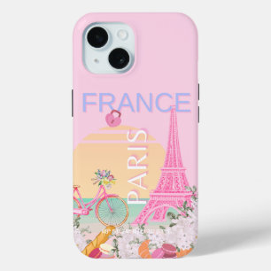 Parijs, Frankrijk, Reiskunst, Preppy, Pastel, Roze iPhone 15 Case