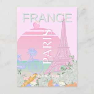 Parijs, Frankrijk, Reiskunst, Preppy, Pastel, Roze Feestdagenkaart
