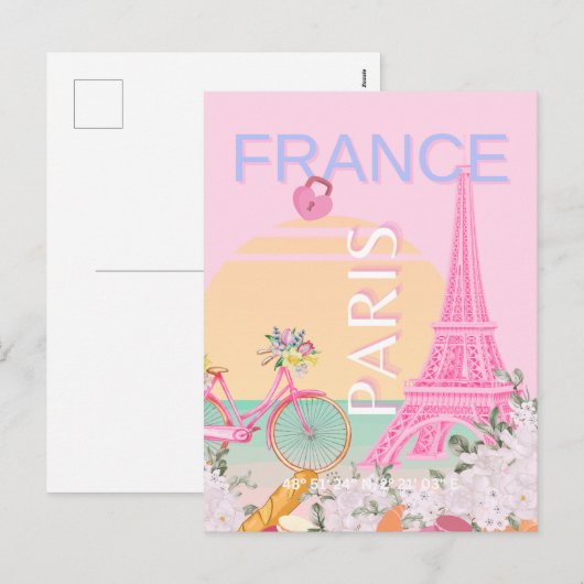 Parijs, Frankrijk, Reiskunst, Preppy, Pastel, Roze Feestdagenkaart (Voorkant / Achterkant)