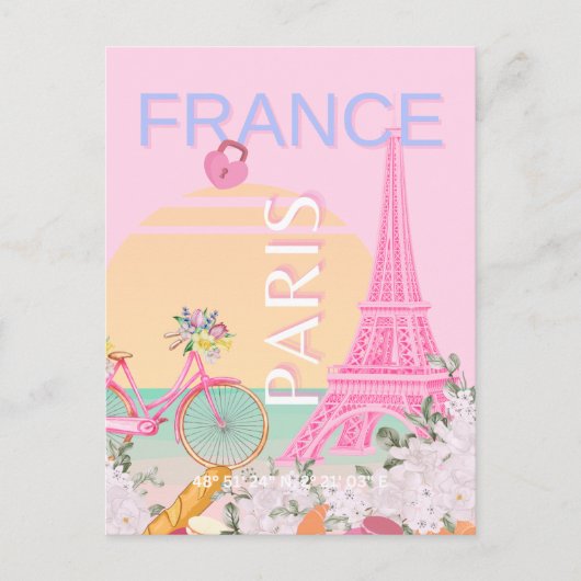 Parijs, Frankrijk, Reiskunst, Preppy, Pastel, Roze Feestdagenkaart (Voorkant)