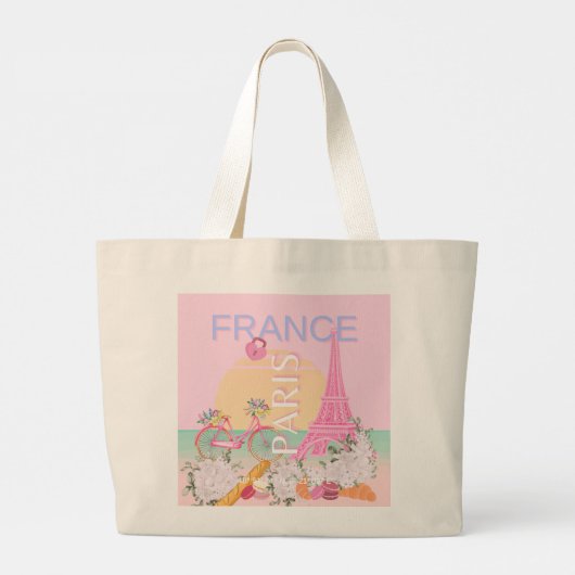 Parijs, Frankrijk, Reiskunst, Preppy, Pastel, Roze Grote Tote Bag (Achterkant)