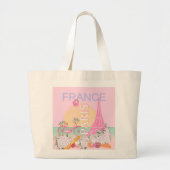 Parijs, Frankrijk, Reiskunst, Preppy, Pastel, Roze Grote Tote Bag (Voorkant)