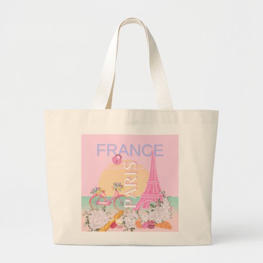 Parijs, Frankrijk, Reiskunst, Preppy, Pastel, Roze Grote Tote Bag (Voorkant)
