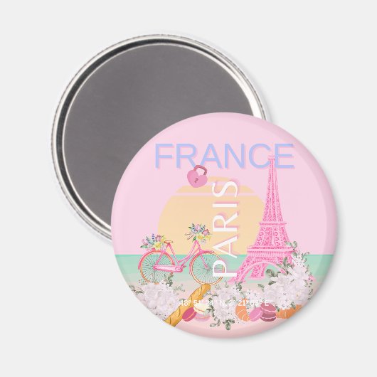 Parijs, Frankrijk, Reiskunst, Preppy, Pastel, Roze Magneet (Voorkant / Achterkant)
