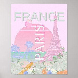 Parijs, Frankrijk, Reiskunst, Preppy, Pastel, Roze Poster