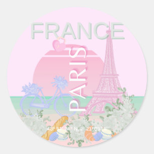 Parijs, Frankrijk, Reiskunst, Preppy, Pastel, Roze Ronde Sticker