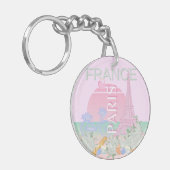 Parijs, Frankrijk, Reiskunst, Preppy, Pastel, Roze Sleutelhanger (Voorkant Links)