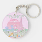 Parijs, Frankrijk, Reiskunst, Preppy, Pastel, Roze Sleutelhanger (Achterkant)