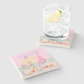 Parijs, Frankrijk, Reiskunst, Preppy, Pastel, Roze Stenen Onderzetter (Zijkant)