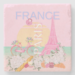Parijs, Frankrijk, Reiskunst, Preppy, Pastel, Roze Stenen Onderzetter