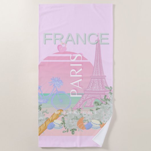 Parijs, Frankrijk, Reiskunst, Preppy, Pastel, Roze Strandlaken (Voorkant)