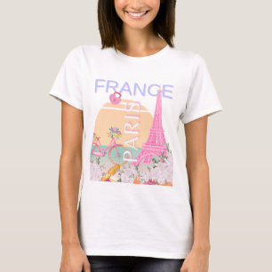 Parijs, Frankrijk, Reiskunst, Preppy, Pastel, Roze T-shirt