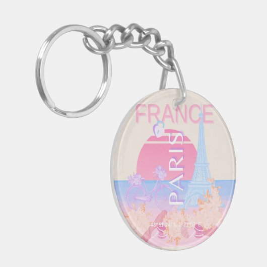 Parijs, Frankrijk, Reiskunst, Preppy, Pastel Sleutelhanger (Voorkant Links)