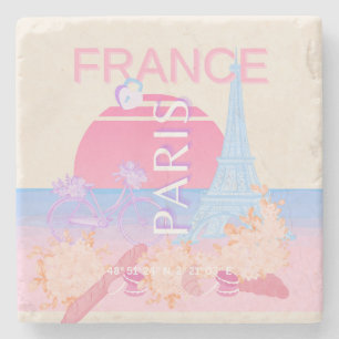 Parijs, Frankrijk, Reiskunst, Preppy, Pastel Stenen Onderzetter