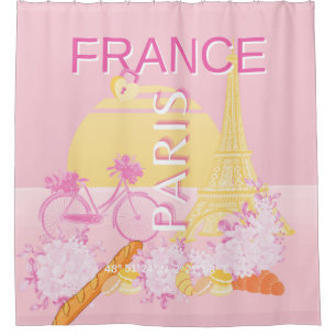 Parijs, Frankrijk, Reiskunst, Preppy, Roze Douchegordijn