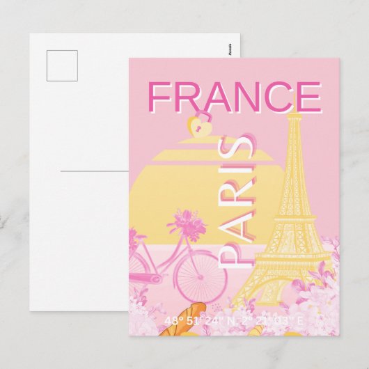 Parijs, Frankrijk, Reiskunst, Preppy, Roze Feestdagenkaart (Voorkant / Achterkant)