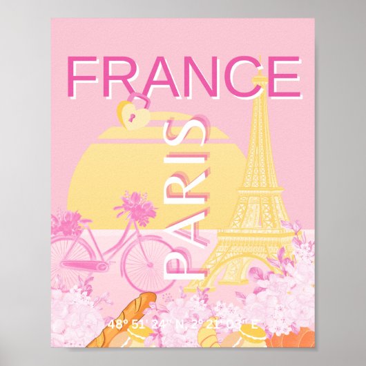 Parijs, Frankrijk, Reiskunst, Preppy, Roze Poster (Voorkant)