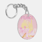 Parijs, Frankrijk, Reiskunst, Preppy, Roze Sleutelhanger (Voorkant Links)