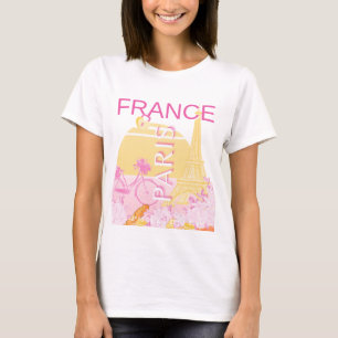 Parijs, Frankrijk, Reiskunst, Preppy, Roze T-shirt